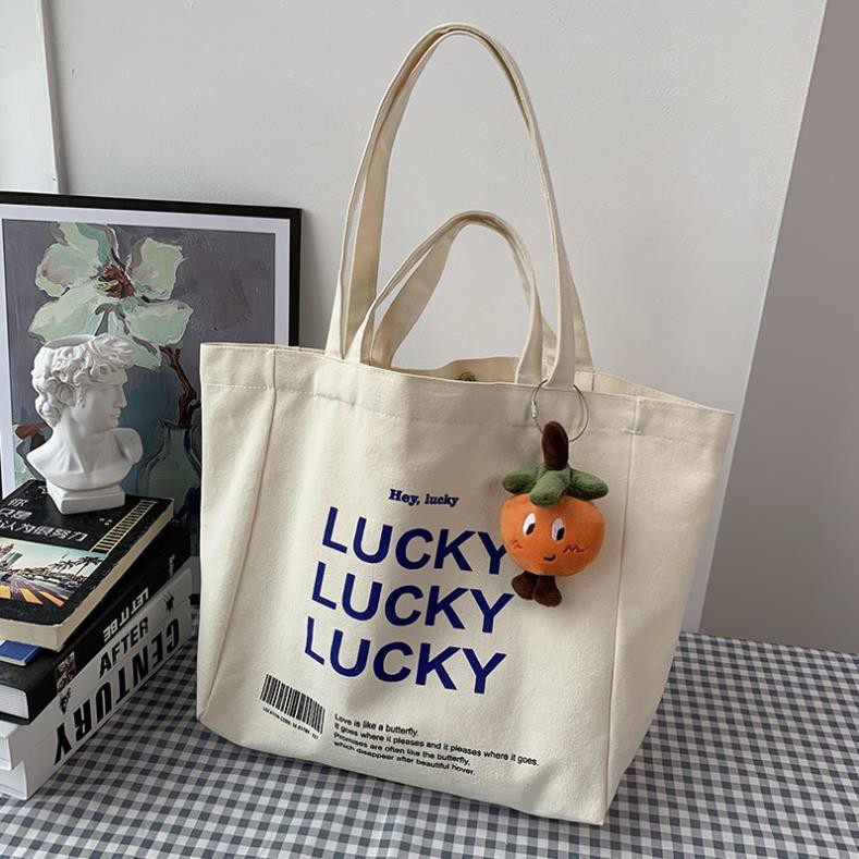 Túi tote vải canvas NỮ đeo vai LUCKY thời trang phong cách Nhật Bản đi học công sở HB127