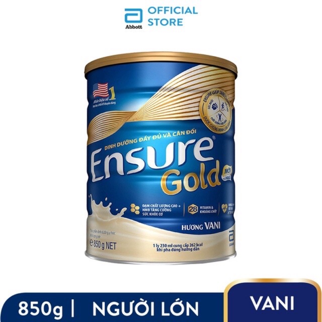 (Hàng chính hãng) Lon 850g Ensure Gold Vanilla date 2022