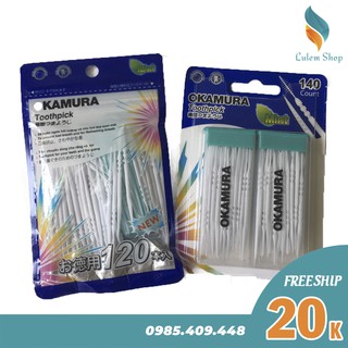 Combo Tăm nhựa Okamura Nhật Bản 1 gói 120 cây và 1 Vỉ 140 cây