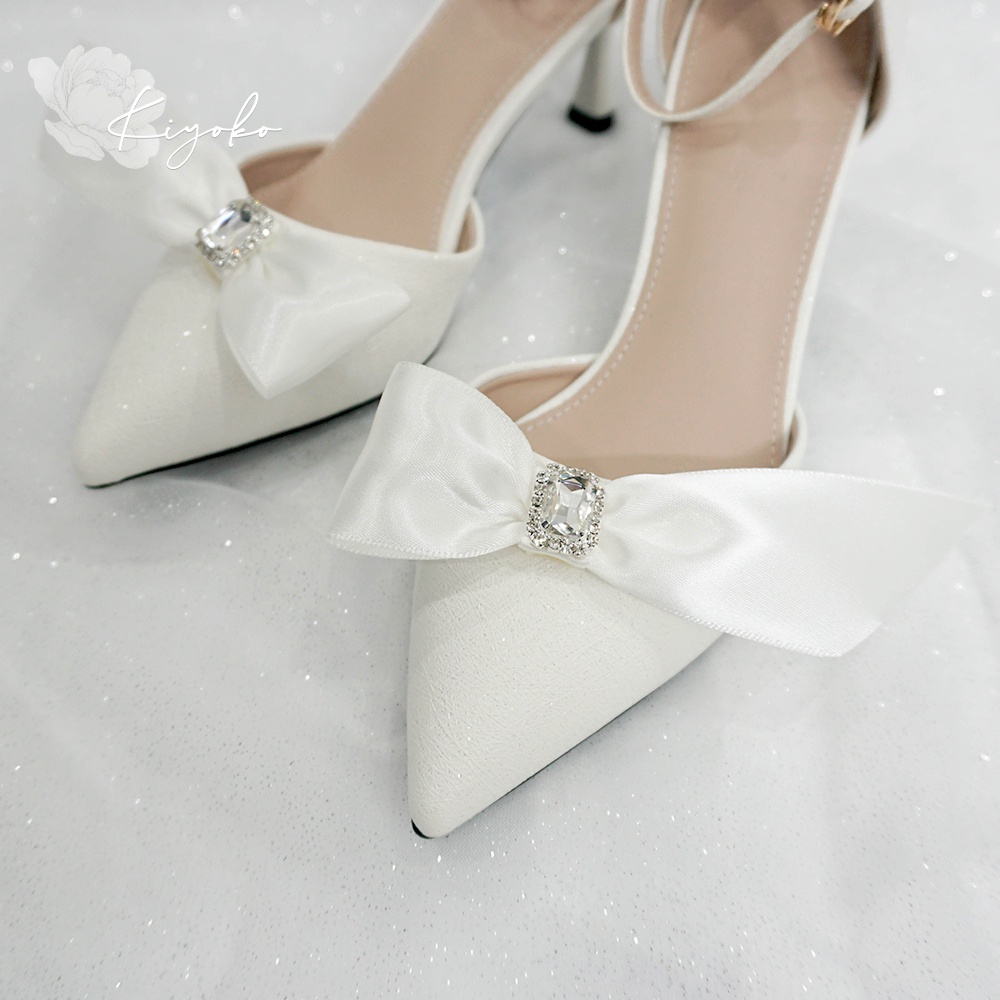 Giày cưới Kiyoko đính nơ satin cách điệu cao 7cm có quai
