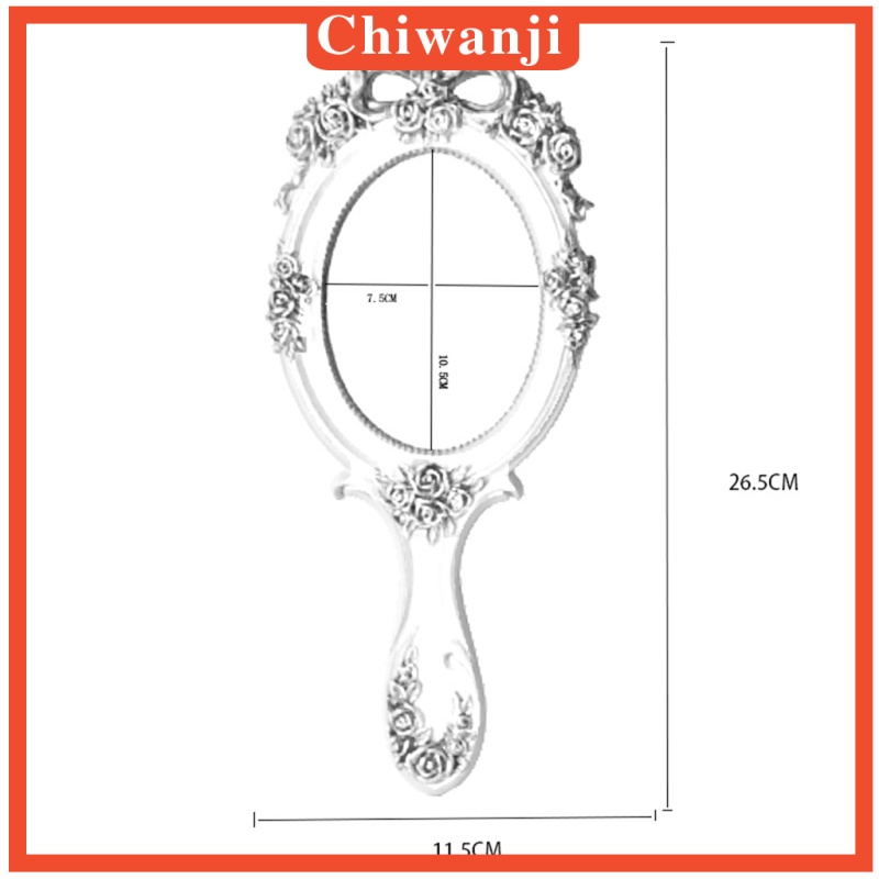 [CHIWANJI] Handheld Mirror with Embossed Rose Pattern for Makeup, Oval Shape