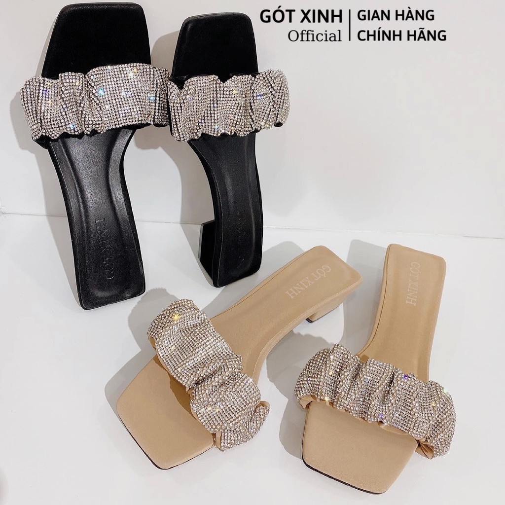 Dép cao gót GÓT XINH D57 quai ngang kim sa da lì đế cao 3cm