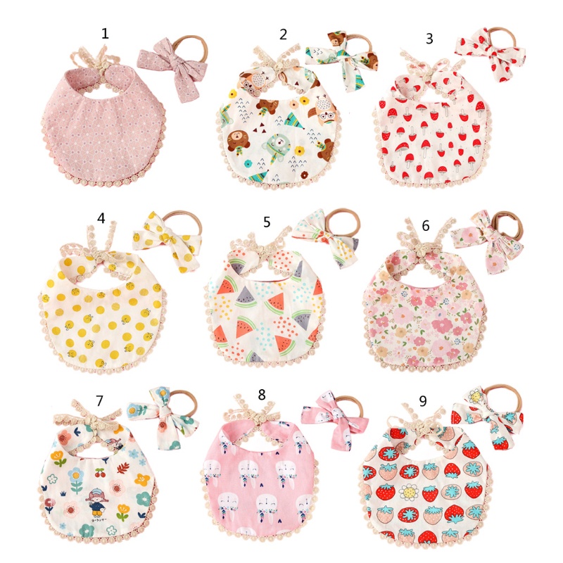 Yếm Ăn Cotton Mềm Mại In Họa Tiết Hoa / Tam Giác Thắt Nơ Xinh Xắn Dành Cho Bé Gái
