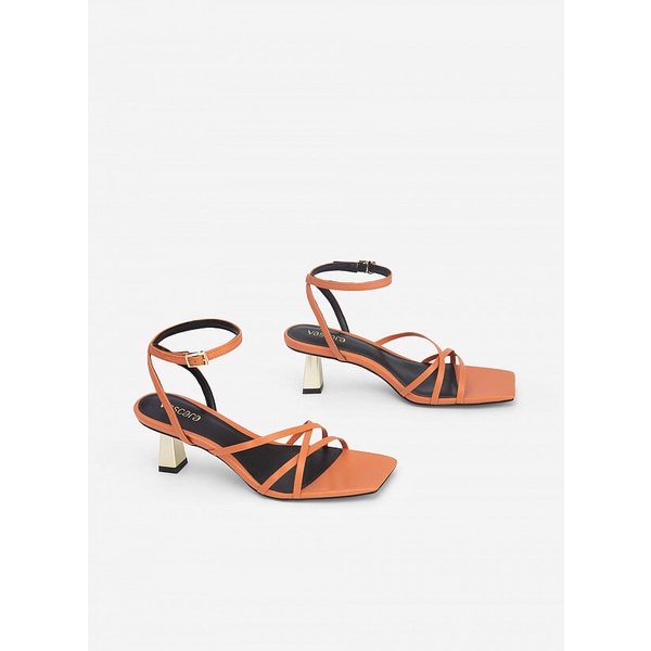 Vascara Giày Sandal Ankle Strap Vân Da Kỳ Đà - SDN 0698 - Màu Cam Đậm