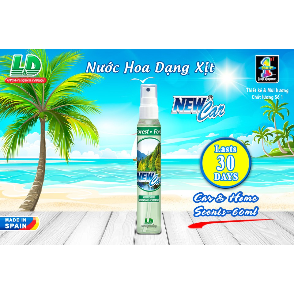 Nước Hoa Ô Tô Dạng Xịt L&amp;D New Car Forest 60ml Nhập Khẩu Chính Hãng