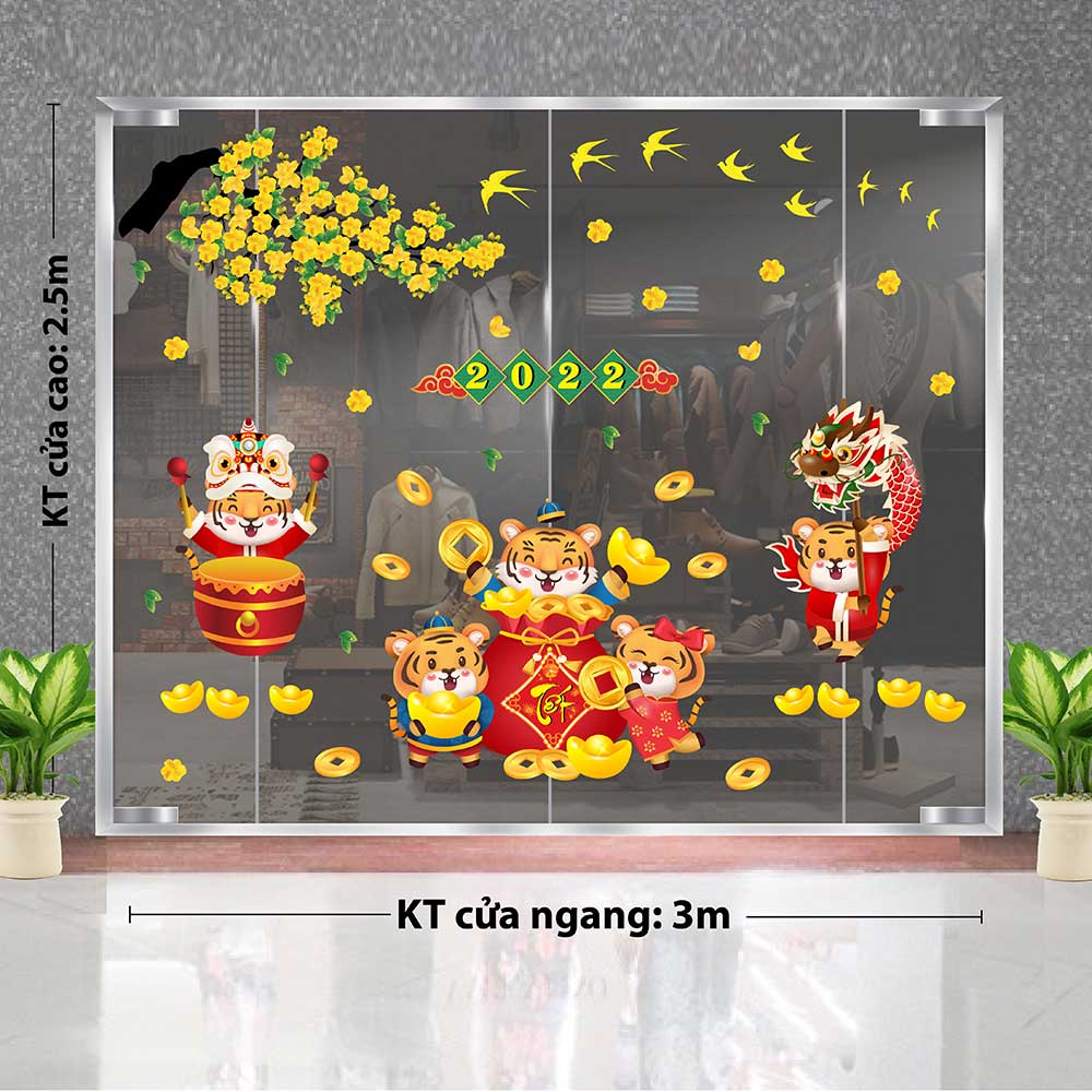 DECAL TRANG TRÍ TẾT GIA ĐÌNH CỌP ĐÁNH TRỐNG MÚA RỒNG ĐÓN XUÂN 2022