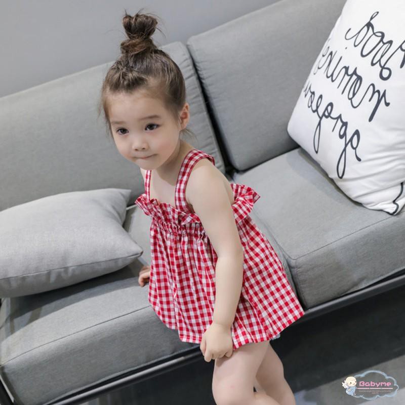 Đầm bé gái 2 dây sọc caro