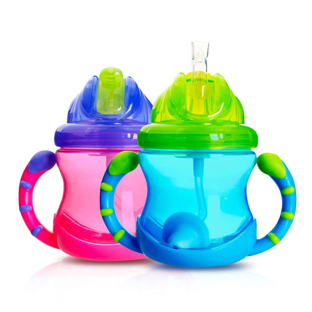 Bình tập uống cổ rộng Nuby 7019845 có ống hút dài chống tràn 240ml