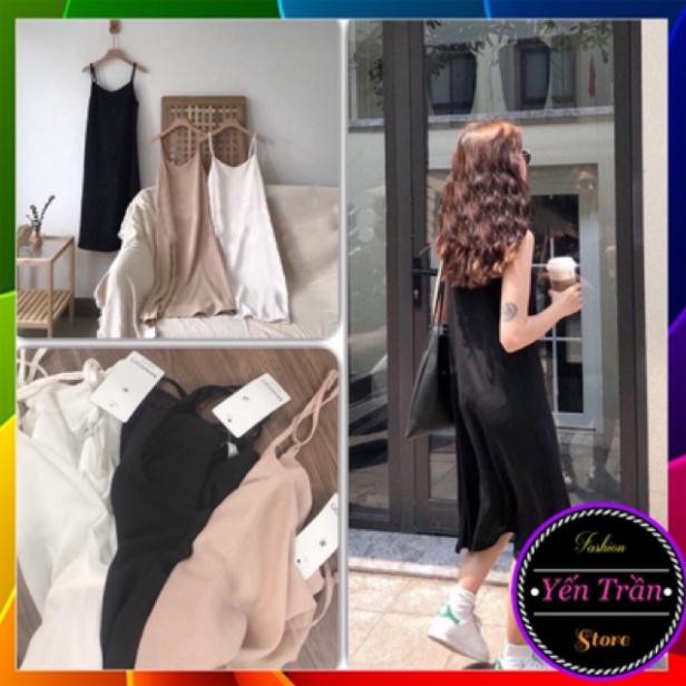 Váy 2 dây, đầm xuông - chất đũi lụa trơn basic nữ | BigBuy360 - bigbuy360.vn