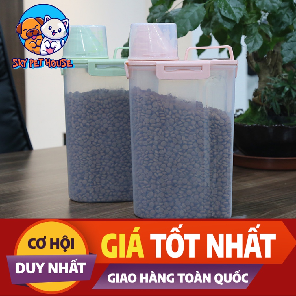 Hộp đựng thức ăn cho thú cưng, hạt khô cho chó mèo, kèm cốc đo chống ẩm