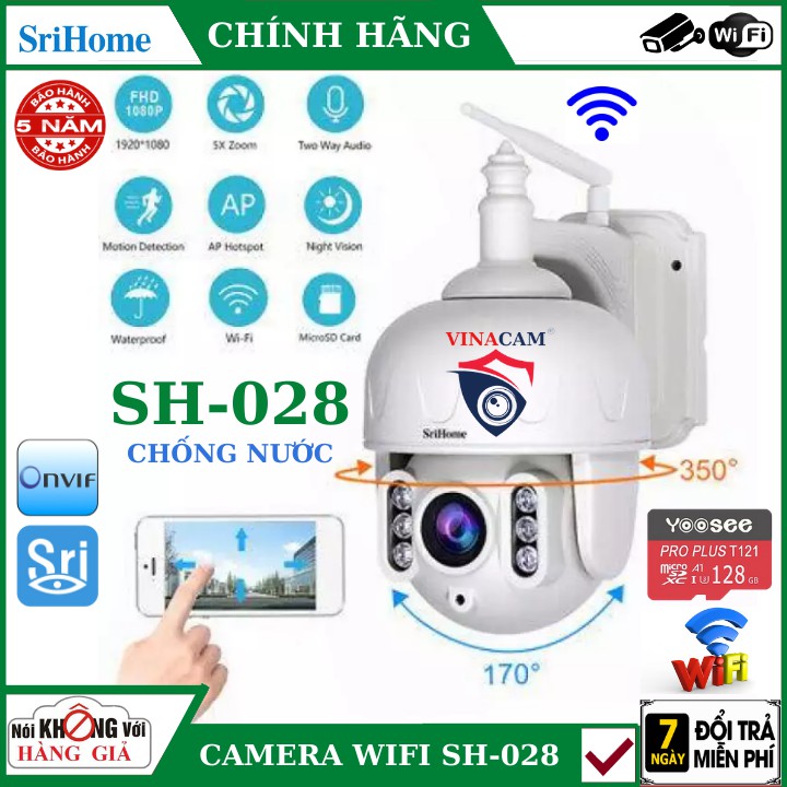 CAMERA Wifi GIÁM SÁT AN NINH NGOÀI TRỜI SRIHOME SH028 3.0MPX 1296P , Zoom 5X, Đàm thoại 2 chiều ,cảnh báo chuyển động