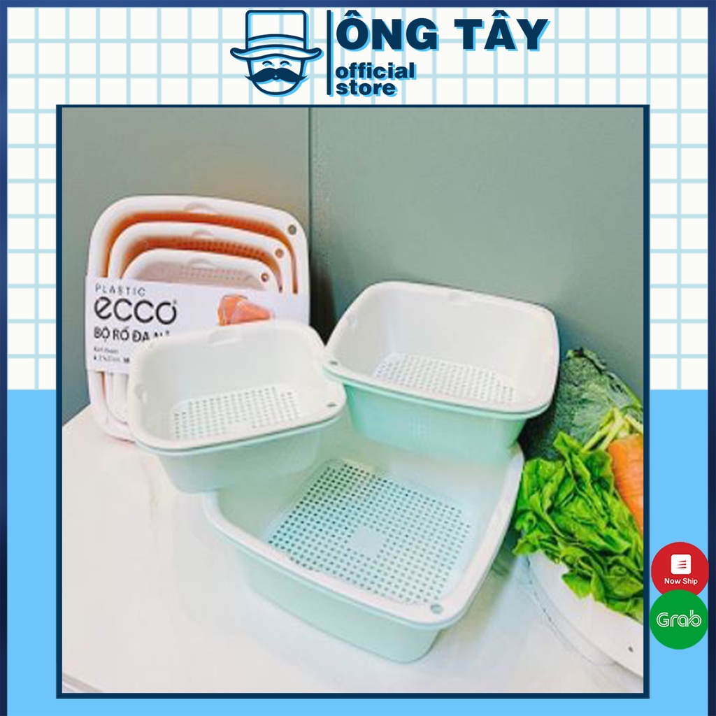 Bộ Rổ Nhựa Kèm Thau ECCO 6 Món 6 Kích Thước Khác Nhau Cao Cấp (3 Rổ 3 Thau)