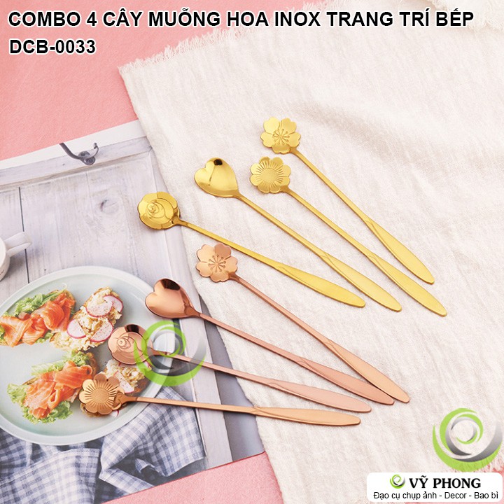 SET COMBO 4 CÂY MUỖNG HOA INOX BẮC ÂU TRANG TRÍ BẾP CHỤP ẢNH ĐẠO CỤ CHỤP HÌNH SẢN PHẨM INS DCB-33