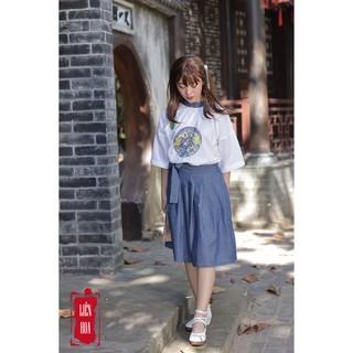 Chân váy denim xếp ly