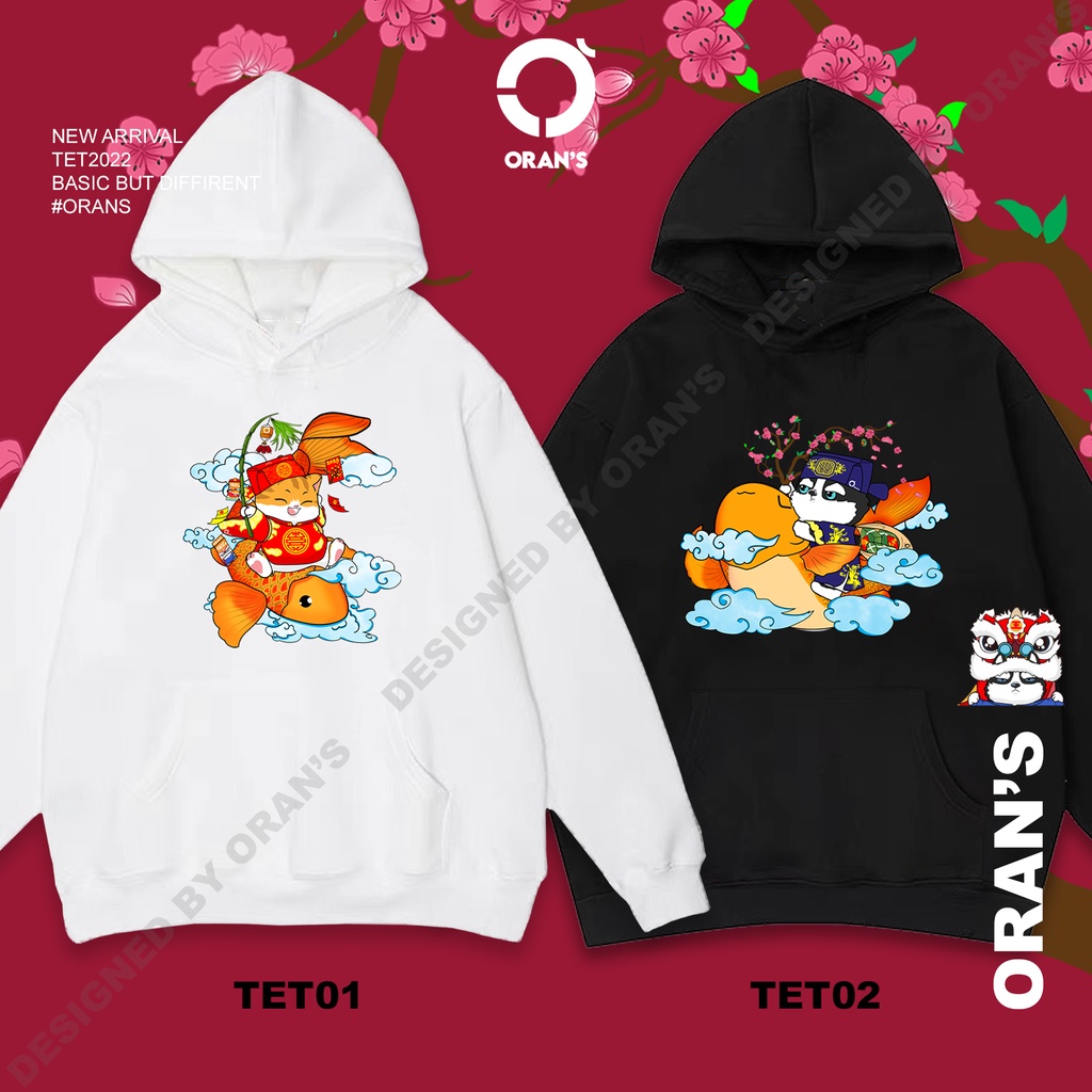 Áo Hoodie đôi in hình táo quân về trời chất nỉ cotton lót bông cao cấp form rộng unisex ORANS - ORAN'S HOODIE TET2022