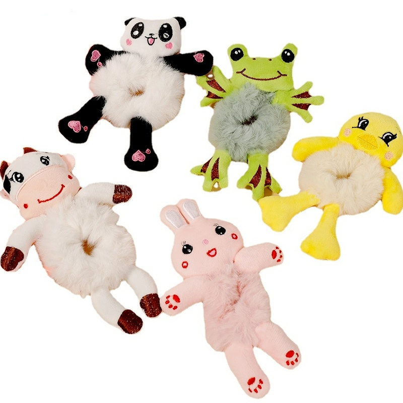 Dây buộc tóc cao su co giãn hình thỏ hoạt hình nhồi bông cho nữ