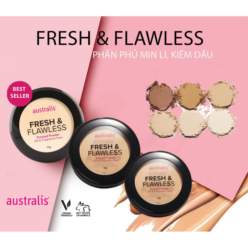 Phấn Phủ Australis Kiềm Dầu 2in1 Tông Da Fresh &amp; Flawless Pressed Powder #Nude 12g