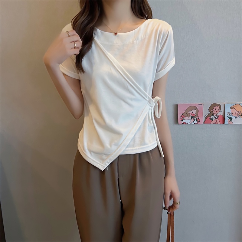 SUXI Áo Thun Tay Ngắn Cổ Tròn Màu Sắc Đơn Giản Cho Nữ