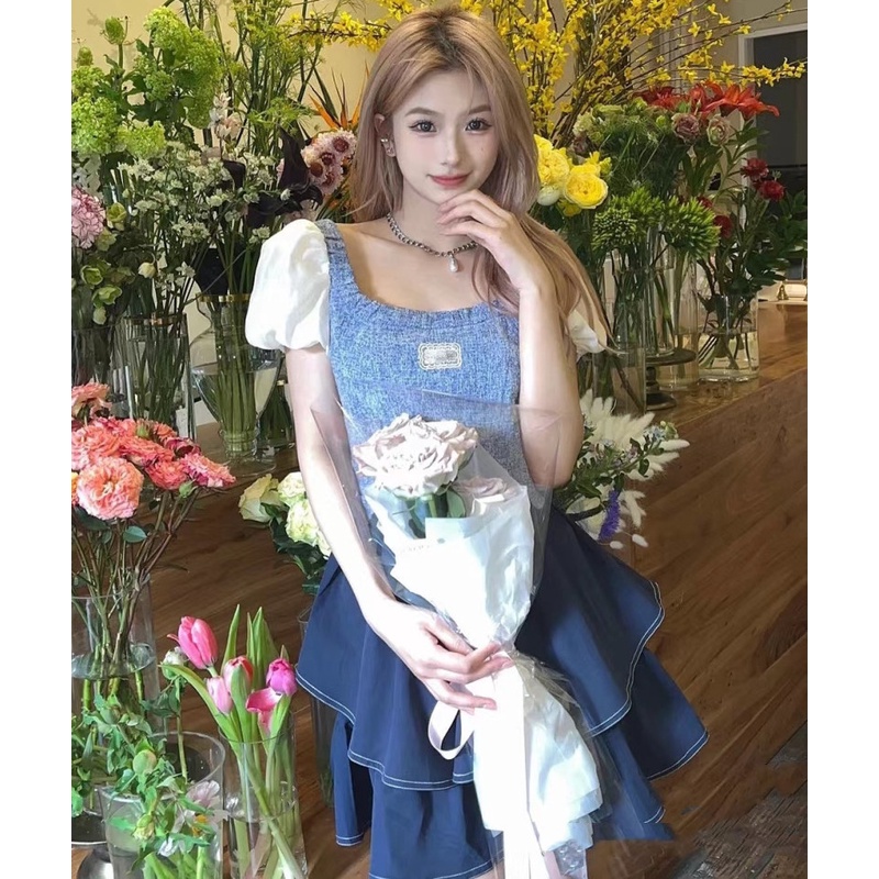 Đầm Tay Ngắn Cổ Vuông Thiết Kế Hợp Thời Trang Cho Nữ