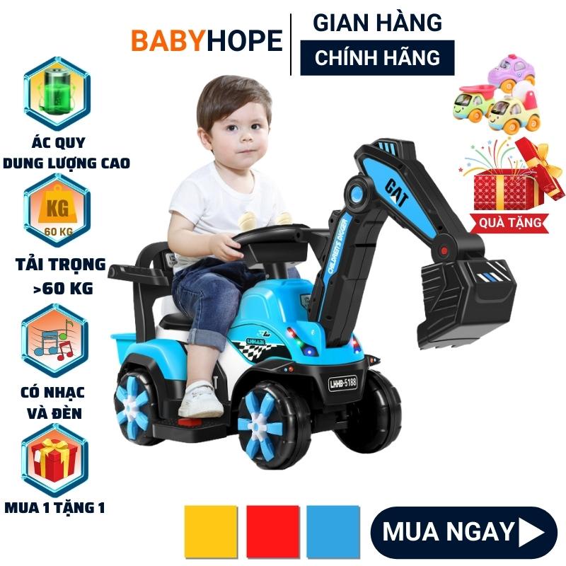 Xe cẩu điện cho bé loại lớn CAT cho bé trai cần cẩu múc cát Babyhope