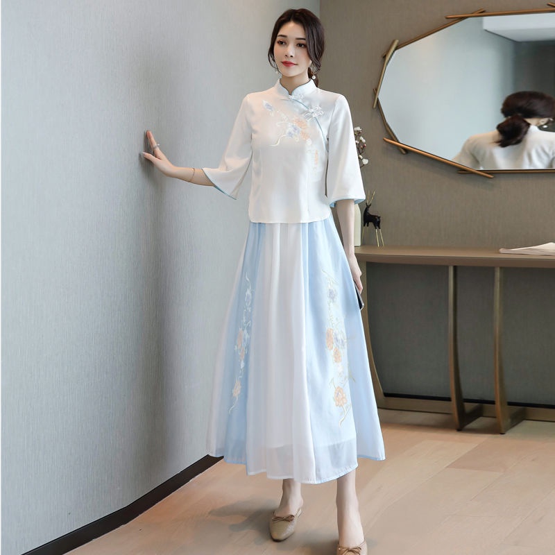 Bộ Hán Phục Cách Tân Thêu Họa Tiết Phong Cách Trung Hoa Xinh Xắn Thời Trang Mùa Hè Cho Nữ