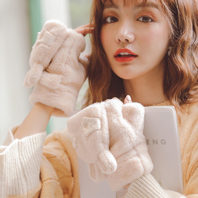 Găng tay lông nhung giữ ấm vào mùa đông phong cách hoạt hình Nhật Bản đáng yêu cho nữ