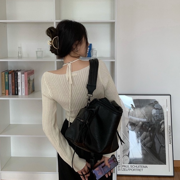 Cocory vn Áo sweater dệt kim trễ vai kiểu dáng thời trang quyến rũ với 3 màu sắc