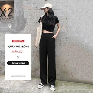 Quần suông ống rộng lưng cao nữ - Dáng dài - 2 Màu TÍM - ĐEN - Chất vải tuyết mưa mềm mại - Phối đồ siêu xinh - KEM ANH