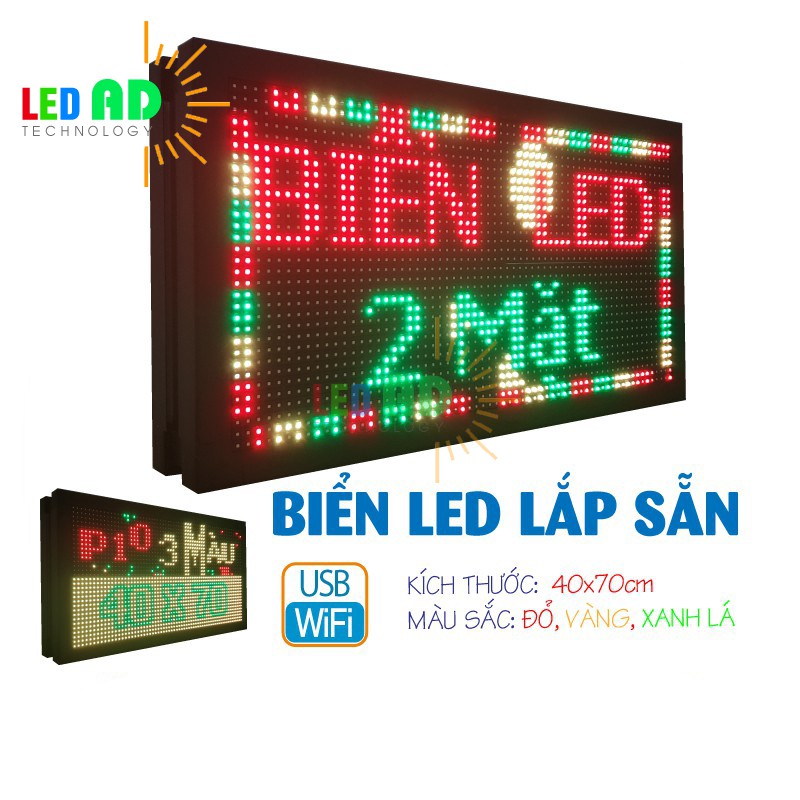 Biển Quảng Cáo Led Ma Trận 2 Mặt P10 3 Màu ( 8 Tấm P10 3 Màu SMD - Mạch HD W60 WIFI - Nguồn 5V60A )