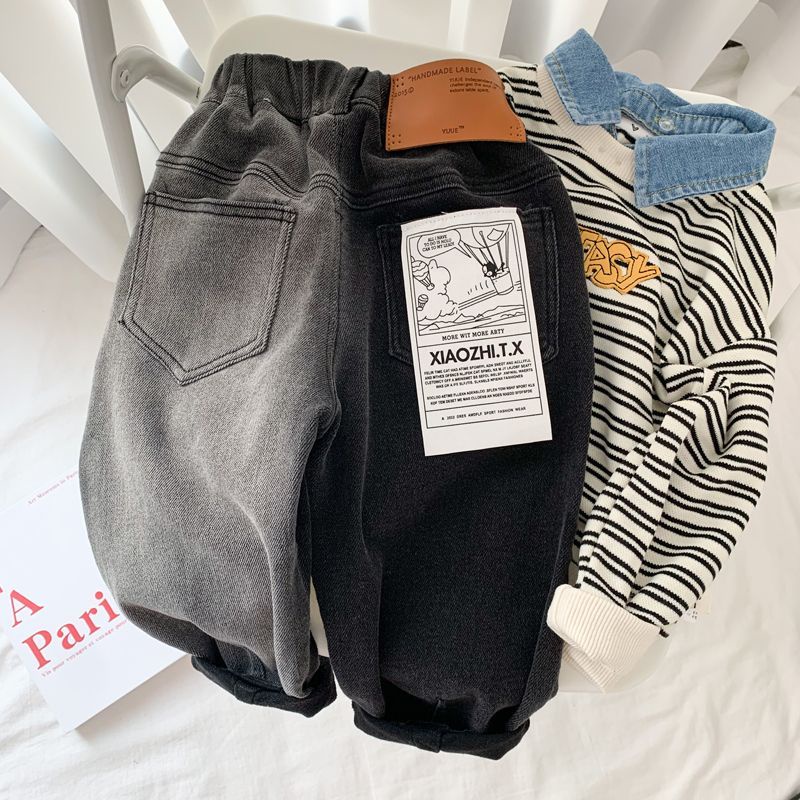 Quần Jean Dài Dáng Rộng Phong Cách Hàn Quốc Thời Trang Mùa Thu Cho Bé Trai