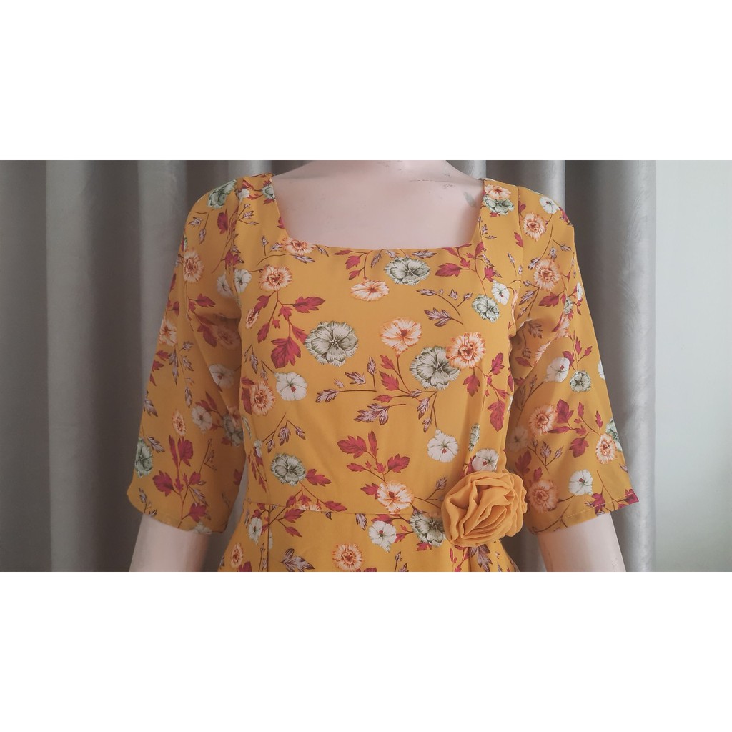Đầm xòe hoa Vintage gắn hoa hồng - MS0574D