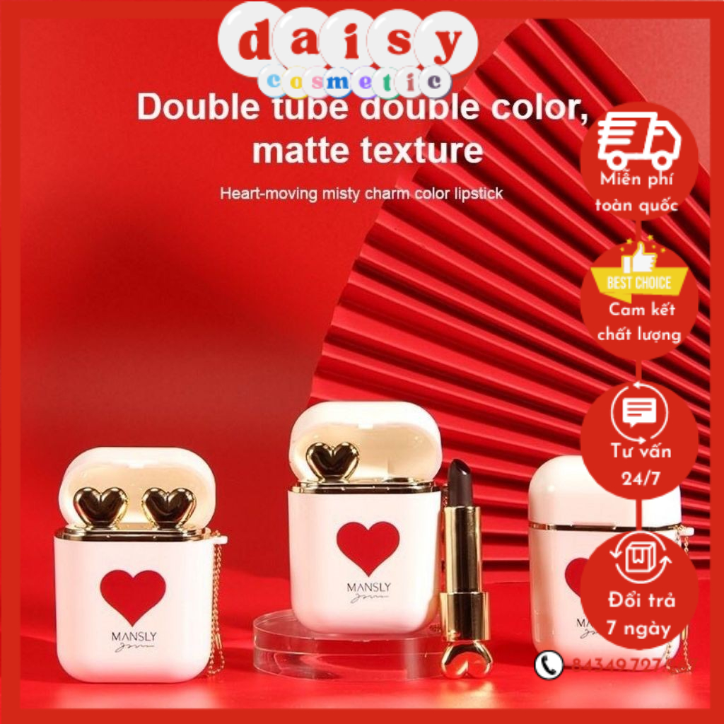 ( Chính Hãng ) SET 2 son MANSLY cao cấp chiết xuất hoa hồng không độc hại thiết kế vỏ airpods độc lạ sang trọng