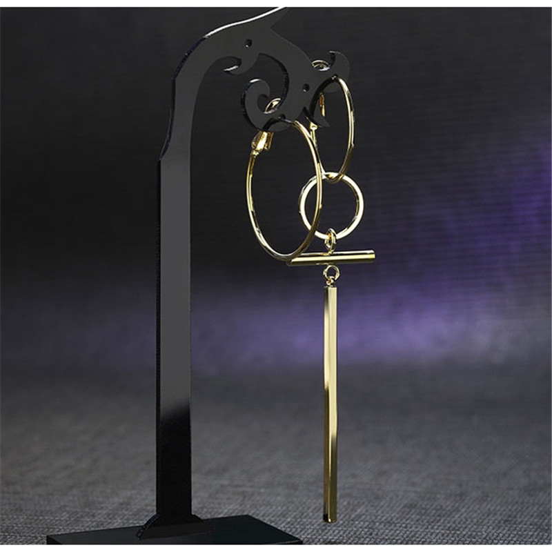 Bất Đối Xứng Bông Tai Vòng Tròn Nữ Hàn Quốc Thời Trang Trang Sức Bạc Thanh Lịch