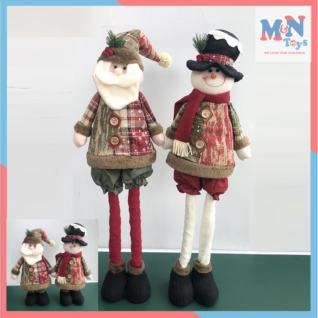 Cặp người tuyết ông già Noel kéo dài chân cao 80cm trang trí Giáng Sinh Noel