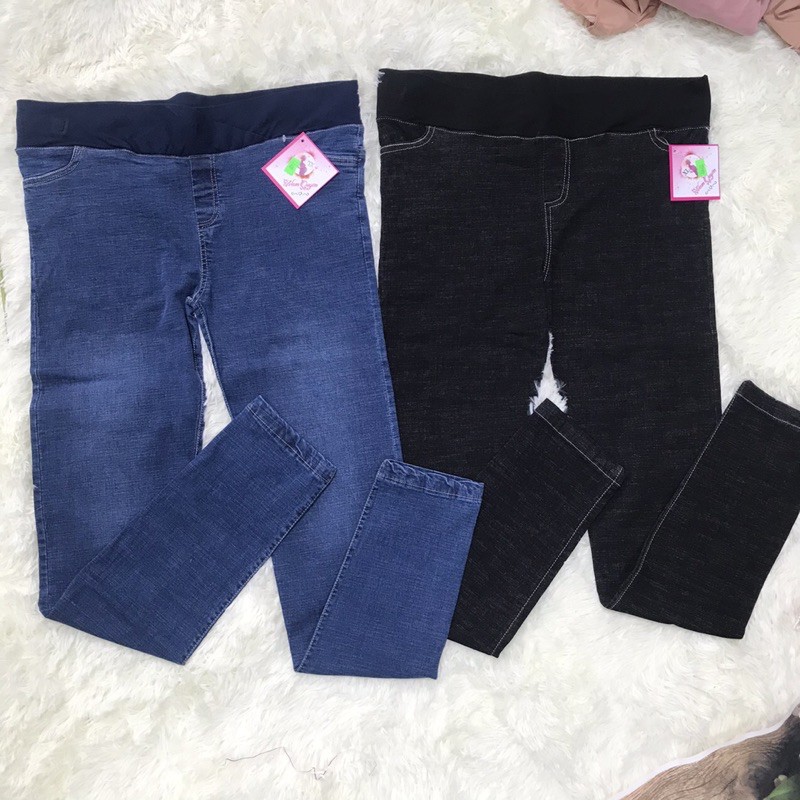 Quần bầu jean thật cạp chéo có chun chỉnh