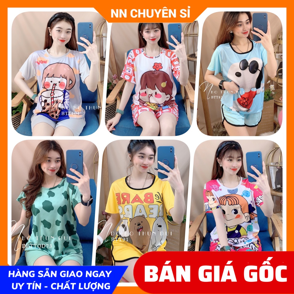 Đồ bộ nữ mặc nhà chất thun mềm mịn mát in hình bò sữa in hình hoạt hình dễ thương BTT thun đùi tổng hợp