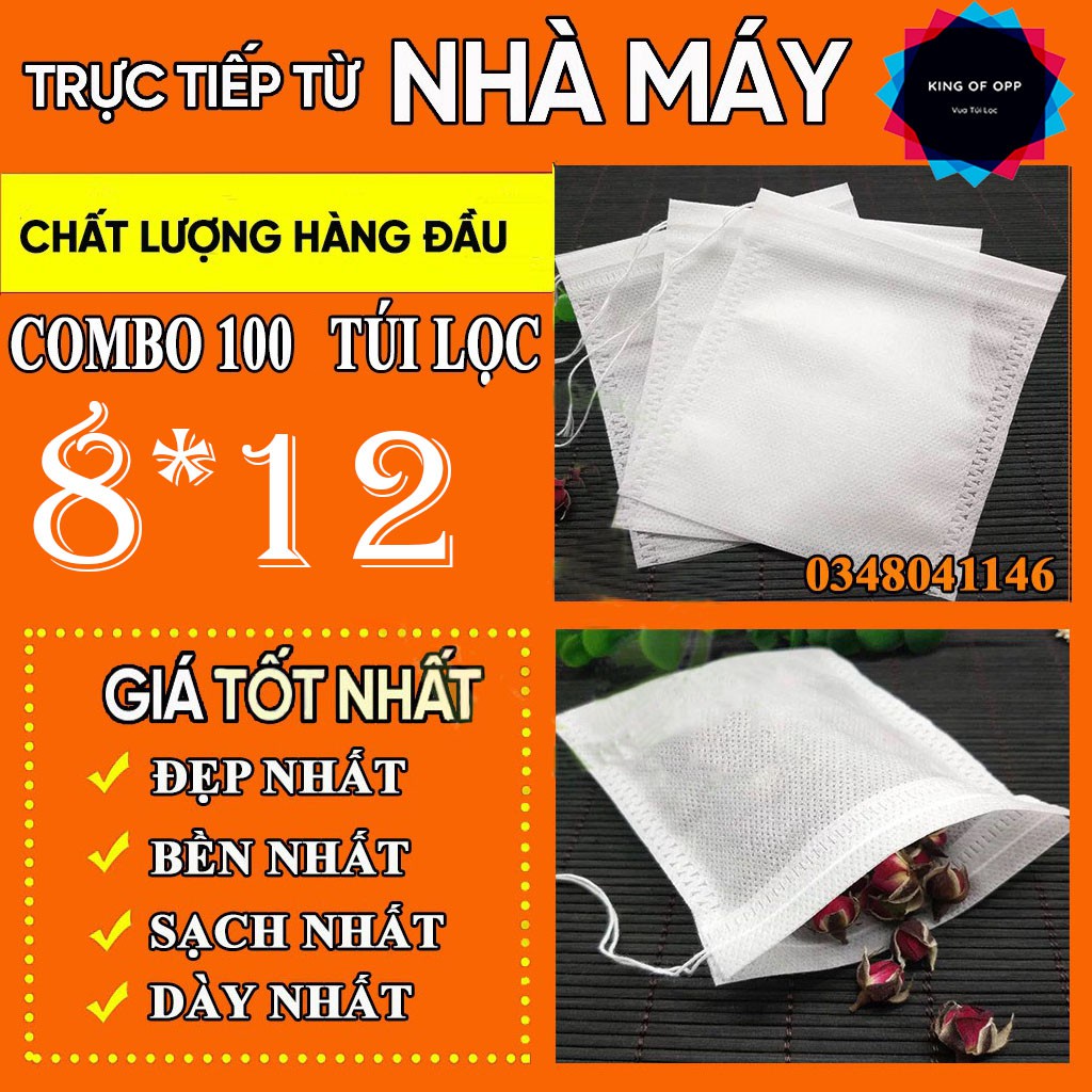 100 Túi 8x12cm Túi Lọc Trà, Thảo Dược Bằng Vải Không Dệt, Có Dây Buộc - HVL TEA