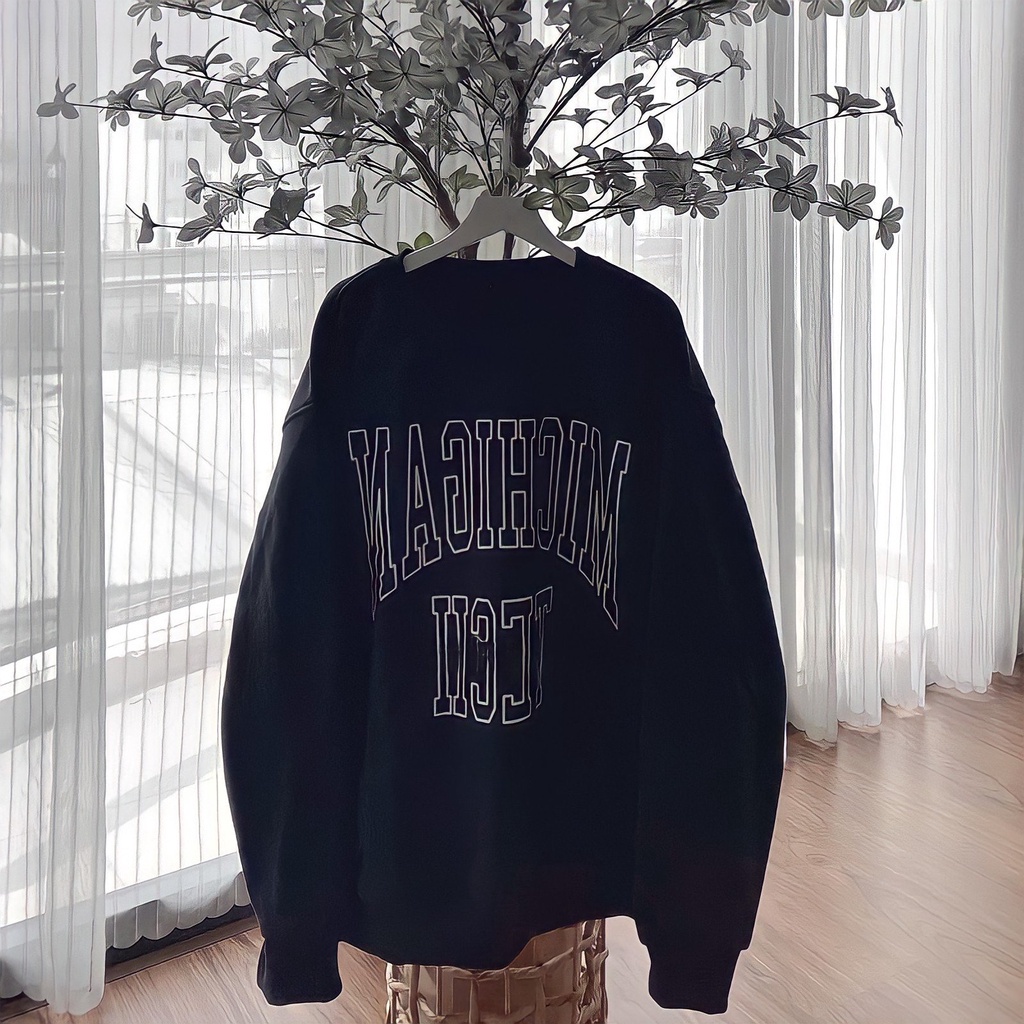 Áo Sweater nữ chất Nỉ in MICHIGAN iểu dáng Unisex Dáng Thụng Áo Thun Cổ Tròn duyên dáng việt hàng mới
