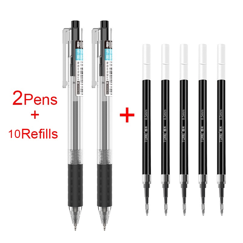Set 2 Bút Bi + 10 Ngòi Bút Bi 0.5mm Màu Đen / Đỏ / Xanh Dương