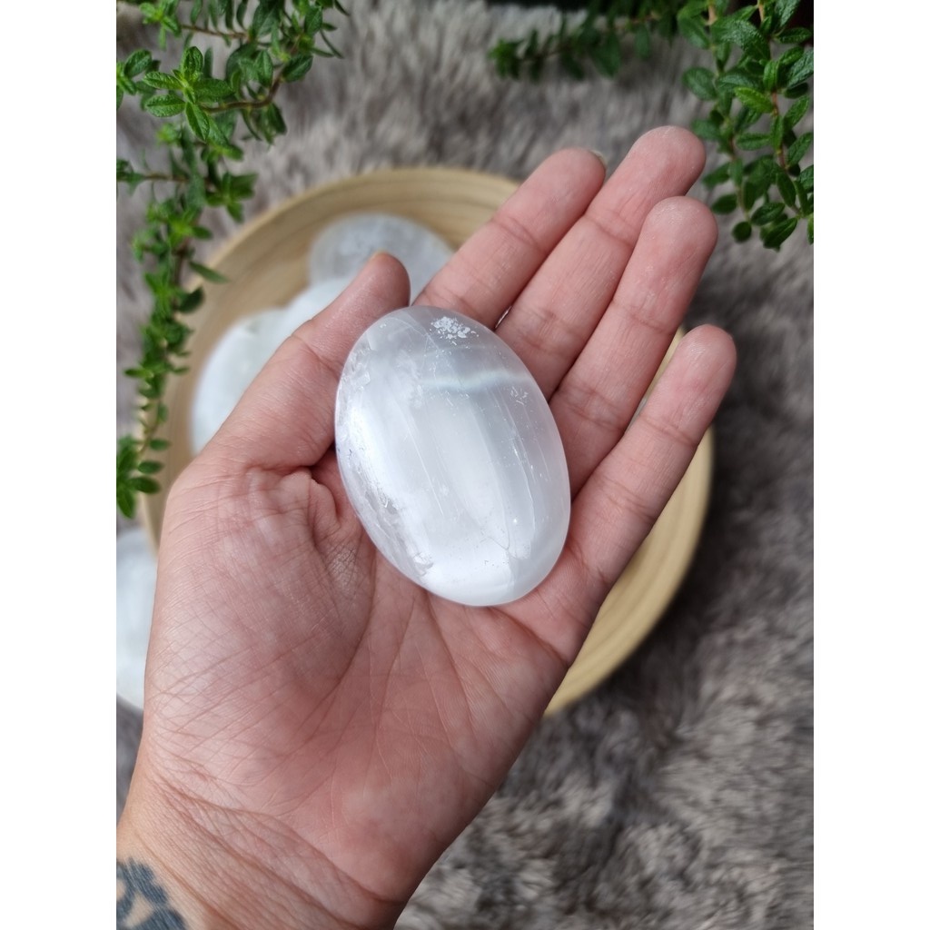 Viên đá thanh tẩy Selenite - Palm Selenite khuếch đại năng lượng dùng trong Tarot, Reiki, phong thủy, thiền địn