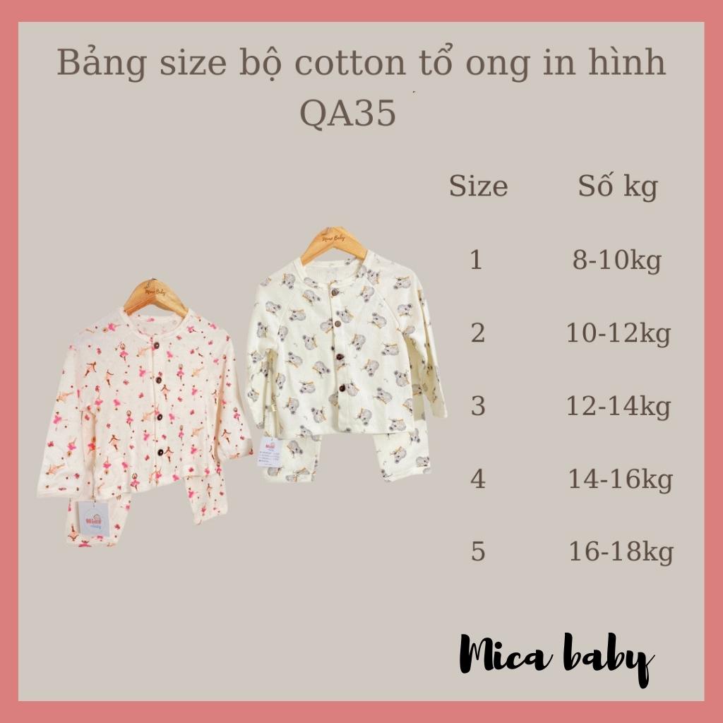Bộ quần áo thu đông kiểu dáng cài cúc cho bé trai bé gái chất liệu cotton tổ ong dễ thương QA35 Mica Baby