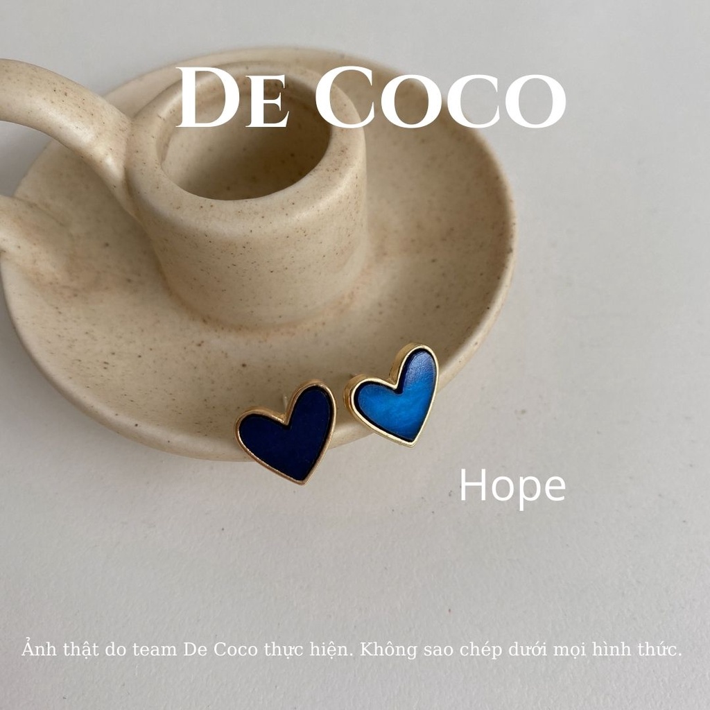Khuyên tai bạc hình trái tim mini sắc màu De Coco
