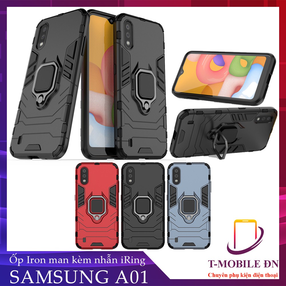 Ốp lưng Samsung A01,🔥FREESHIP🔥Ốp Chống sốc Iron Man có giá đỡ nhẫn iring hít Ôtô Bảo vệ viền và Camera cho Samsung A01