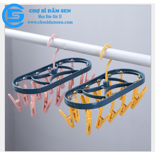 Móc treo Vớ nhựa xoay 360 độ kèm 12 móc chống gió, Móc phơi đồ lót, quần áo đa năng G269-Moctreovo-Ovan