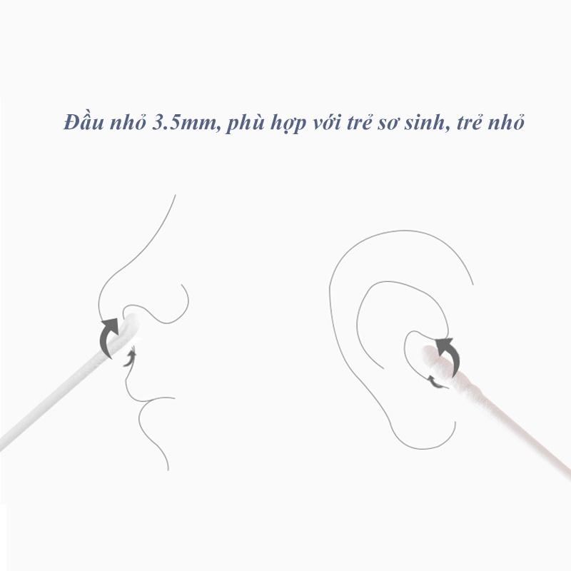 Bông tăm ngoáy tai, vệ sinh mũi cho trẻ sơ sinh 2 đầu tiện lợi Misuta hộp 400 que hoàn toàn từ bông xơ tự nhiên