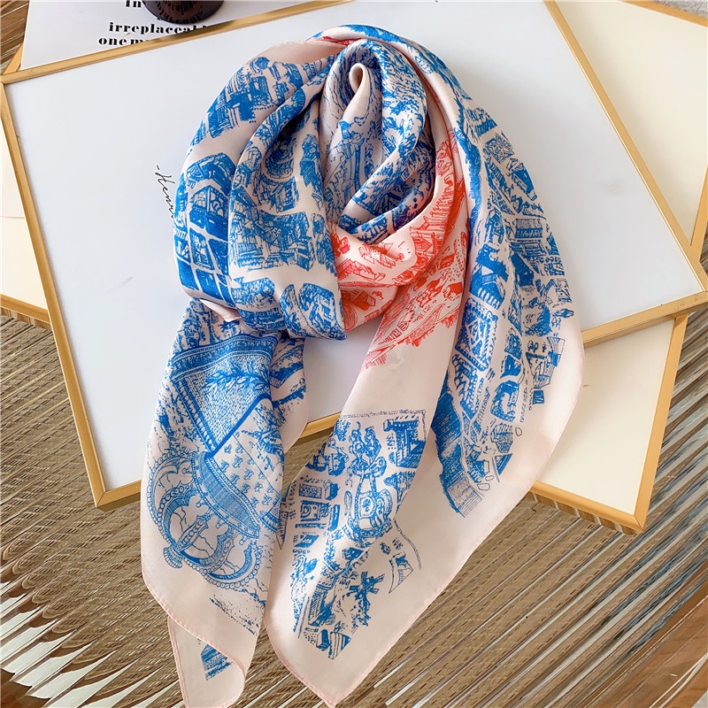 Khăn Choàng Cổ Hình Vuông Bằng Lụa Giả 70CM (27.55inch) Sang Trọng Dành Cho Nữ