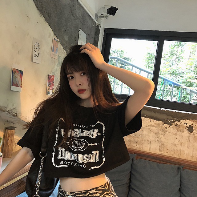 Áo Thun Lửng Tay Ngắn Eo Cao Dáng Rộng 271d1593 Thiết Kế Thời Trang Cho Nữ