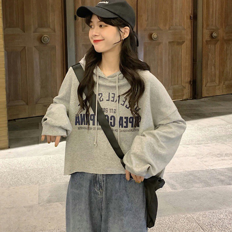 IELGY  Áo Hoodie Lửng Phong Cách Hàn Quốc Mới Cho Nữ
