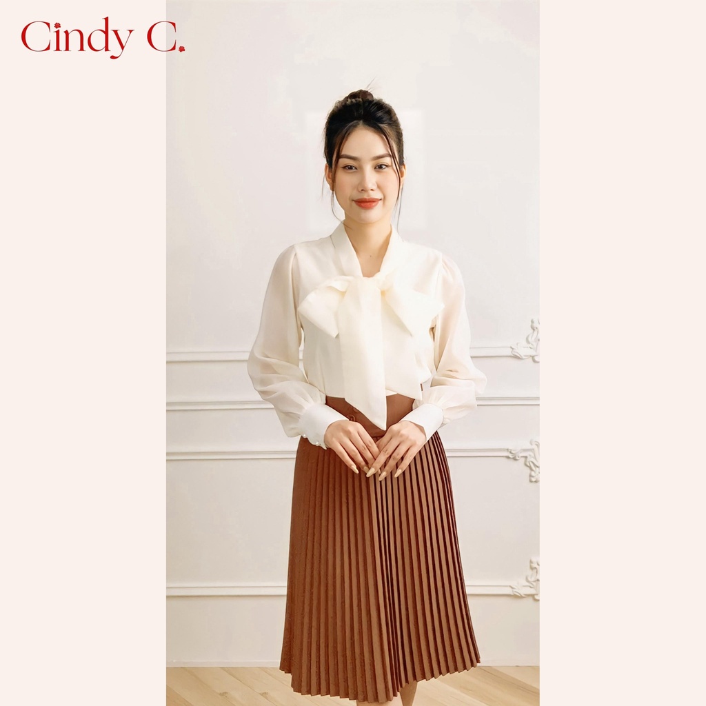 Áo Sơ Mi Dài Tay Có Nơ Chiara Cindy C chất liệu Organza thiết kế sang trọng, nữ tính 22079