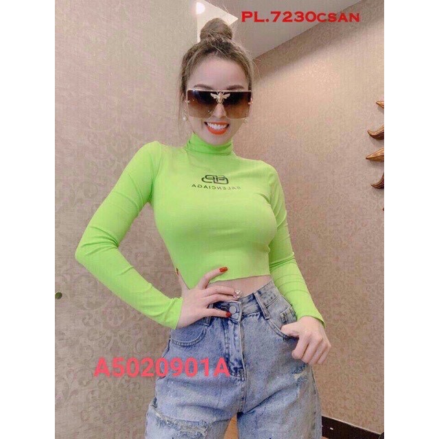[Ảnh Thật] Áo Croptop Tay Dài Cổ Lọ